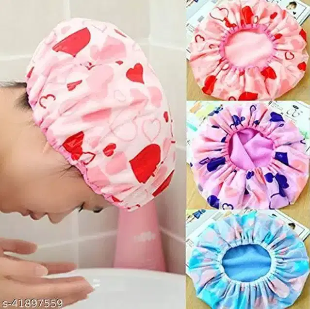 Plastic Waterproof Shower Caps, Multicolor, Pack of 3