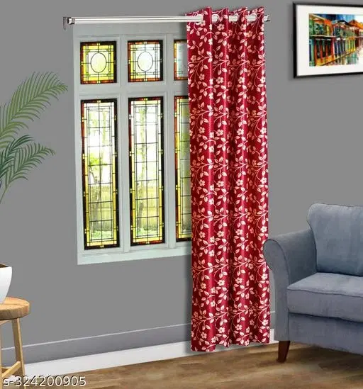 KANUSHI Industries® 1 Pieces Washable Polyster Eyelet Door Curtain Set (Color Maroon) (7 FT)