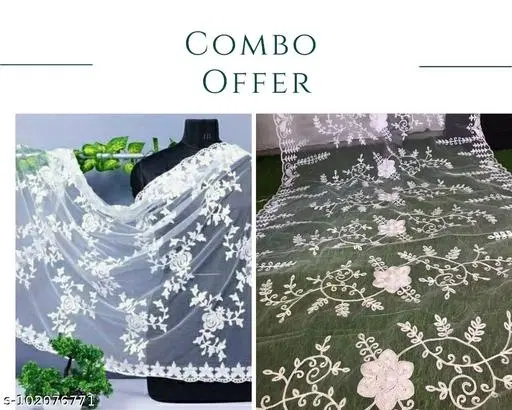 Net Dupatta for Women, Pack of 2 (White, Free Size)