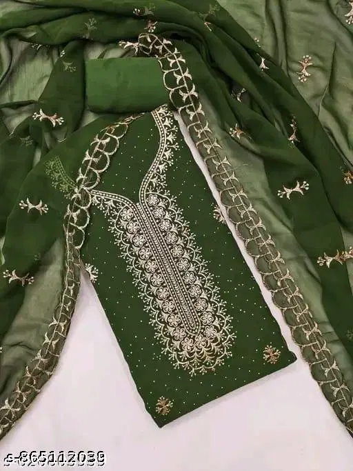 Georgette Embroidered Patiala Suits for Women (Green, Un Stitched)
