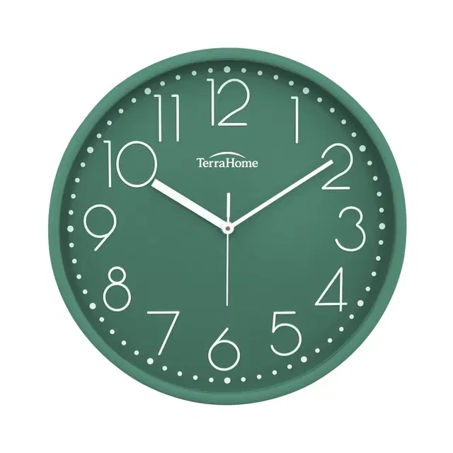 TerraHome Sweep Silent Embossed Wall Clock 12in Green Dial