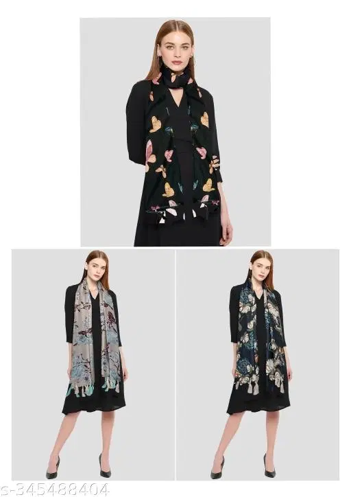 Chiffon Printed Scarves for Women, Multicolor, Pack of 3