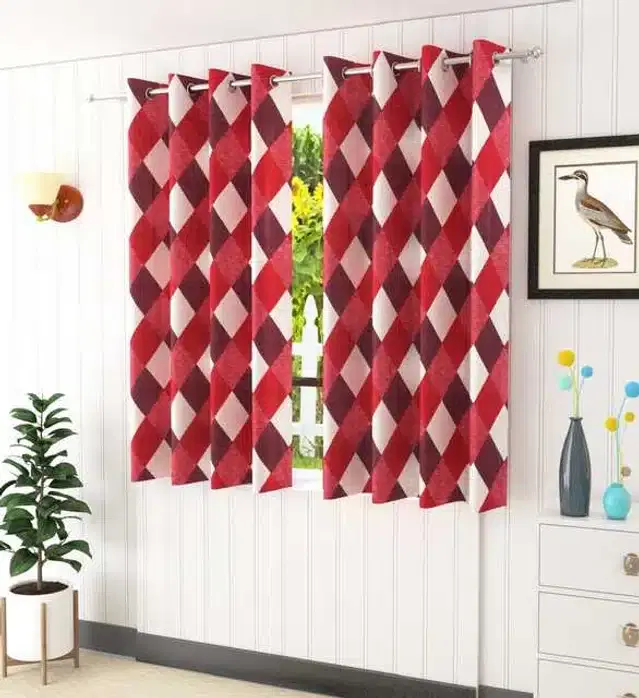 Window Curtain, Pack of 2, Maroon, 4X5 Feet
