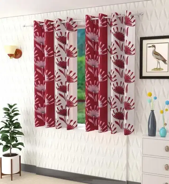 Window Curtain, Pack of 2, Maroon, 4X5 Feet