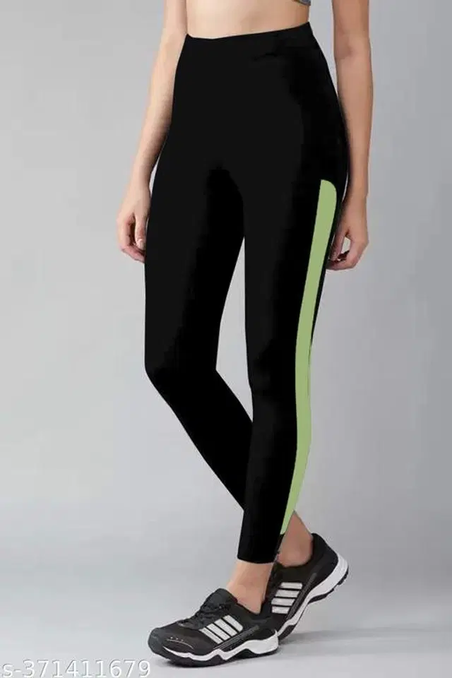 Polyester Track Pant for Women (Black & Green, 26)