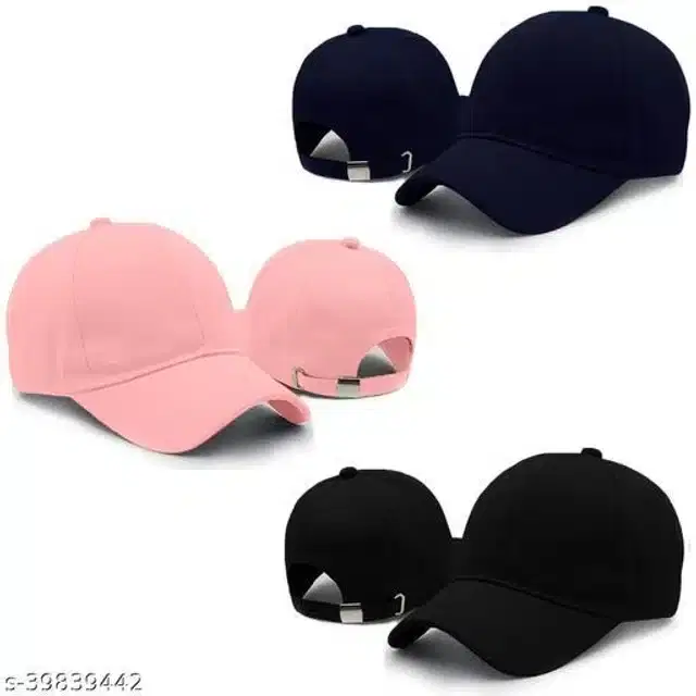Cotton Caps for Men & Women, Set of 3 (Multicolor)
