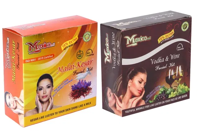 Maxico Herbs Malai Kesar with Vodka & Wine Facial Kits, Pack of 2