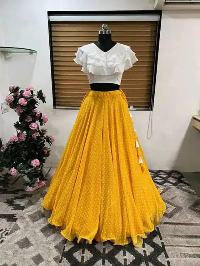 Ready to Wear Lehenga Choli for Women (Yellow, M)