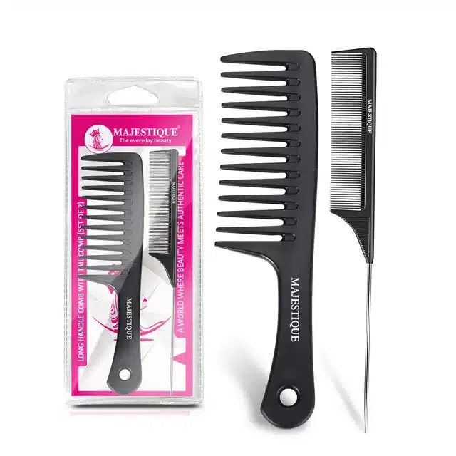Professional Tail & Hang Loop Comb Set, Black, Set of 2