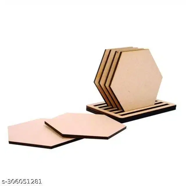 Wooden Hexagon Shape Coaster, Brown, Pack of 6