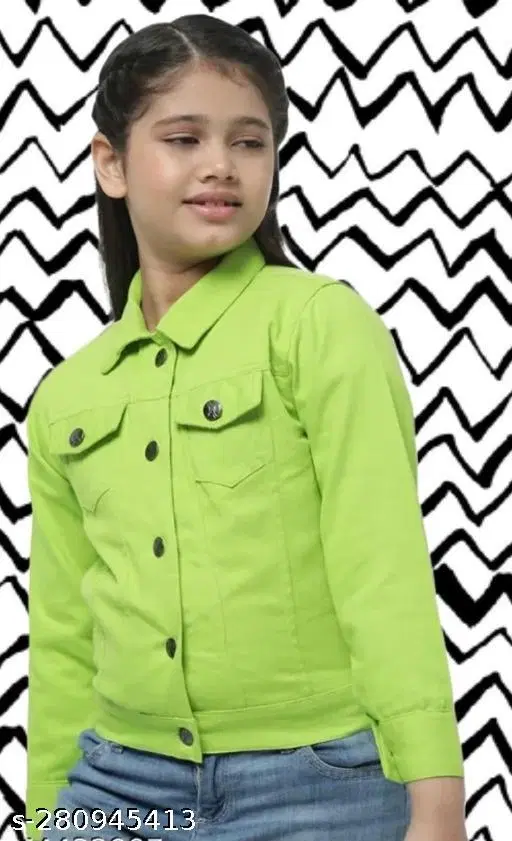 Denim Jacket for Girls (Green, 5-6 Years)