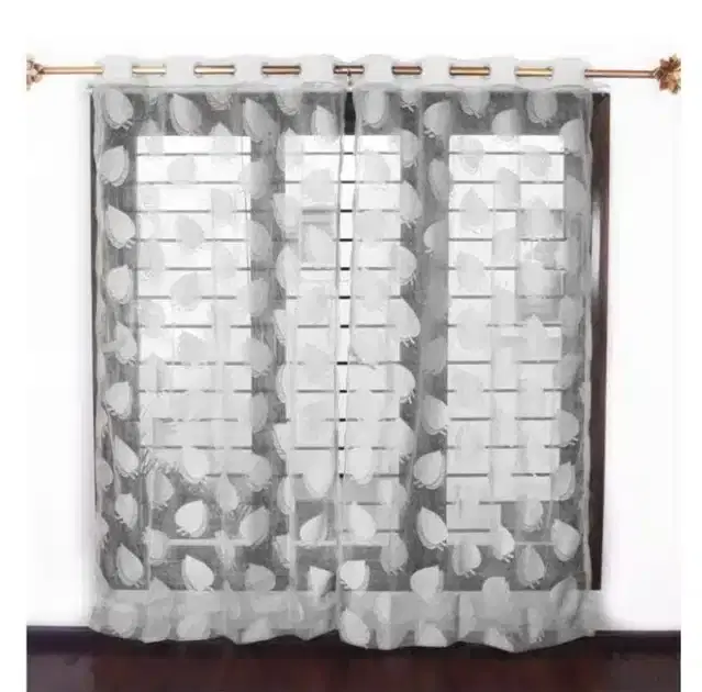 Polyester Embroidered Door & Window Curtains, Pack of 2, Grey, 7 feet