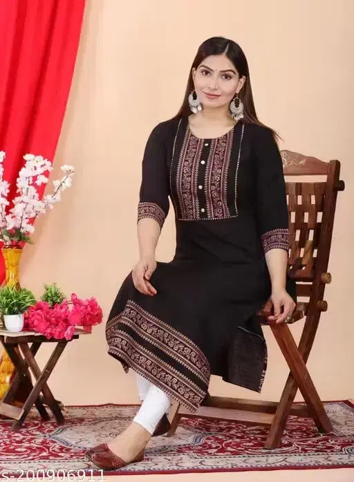 Womens Kurtis Black Rayon(M)
