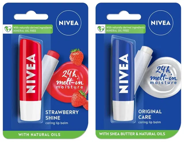 Nivea Lip Balm Original Care & Fruity Strawberry Shine 4.8 g