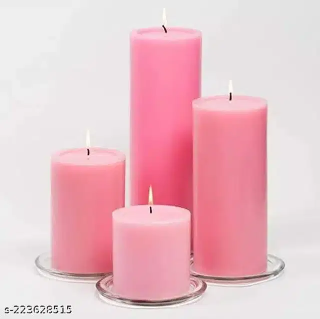 Scented Pillar Shaped Candles, Pink, Pack of 4