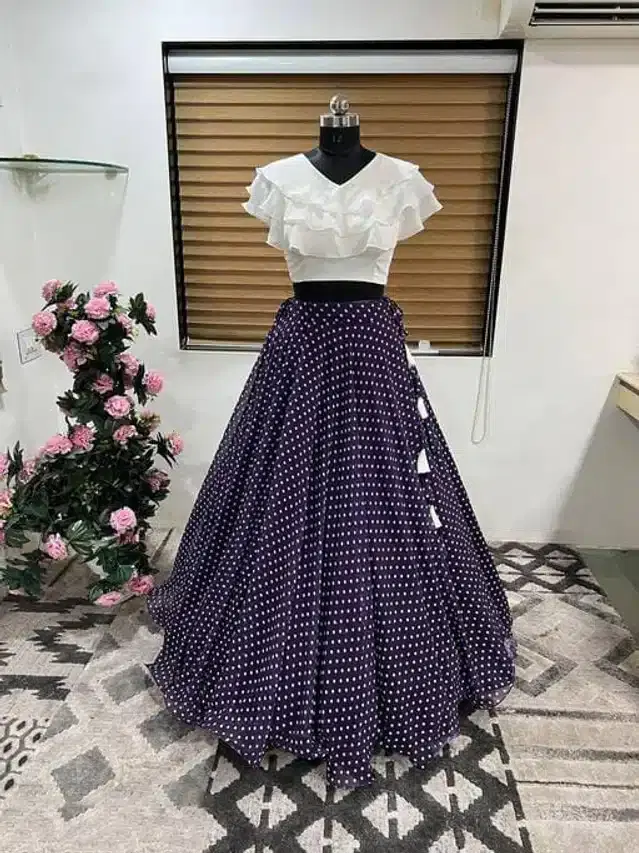 Ready to Wear Lehenga Choli for Women (Blue, XS)