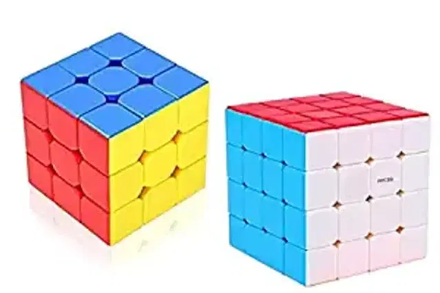 3x3 & 4x4 Stickerless Rubik's Cube, Set of 2, Multicolor