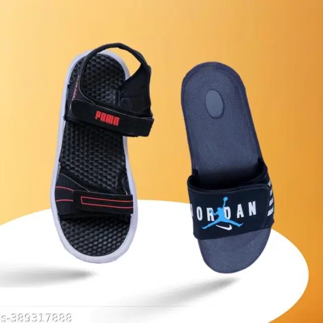 Floaters with Sliders for Men, Pack of 2 (Black & Navy Blue, 8)