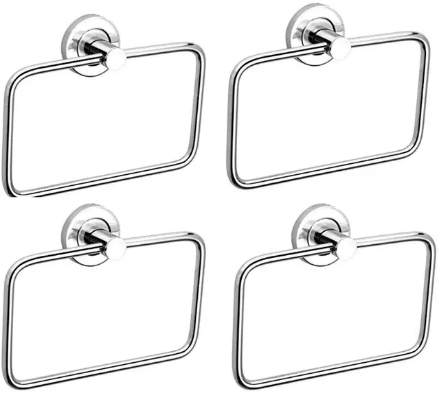 Stainless Steel Multipurpose Towel Ring with Wall Flange, Silver, Set of 4