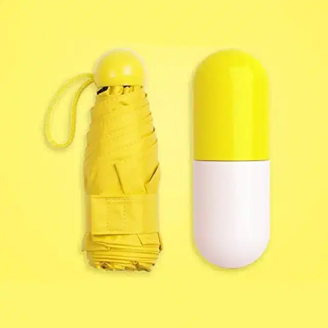 Mini Pocket Umbrella with Holder, Yellow