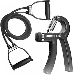 Double Toning Resistance Pull Rope & Hand Gripper, Black, Pack of 2