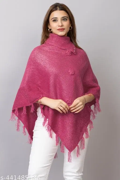 Woolen Poncho for Women (Pink, Free Size)