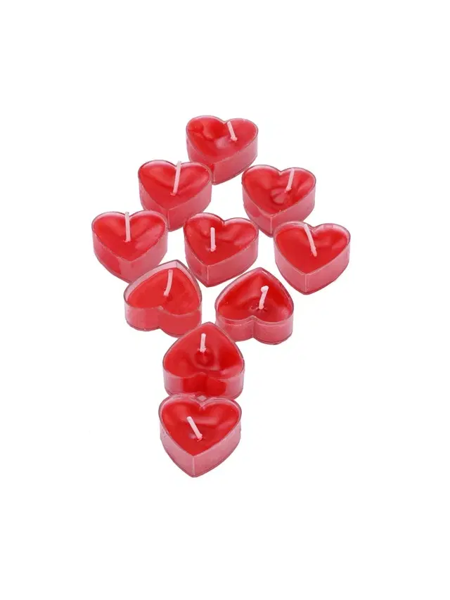 Heart Shaped Unscented Candles, Red, Pack of 10