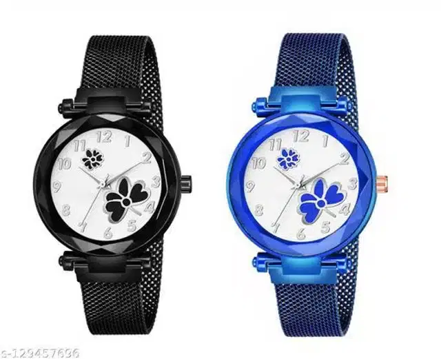 Analog Watch for Women, Pack of 2 (Blue & Black)