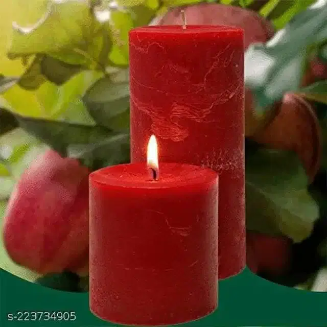 Scented Pillar Shaped Candles, Red, Pack of 2