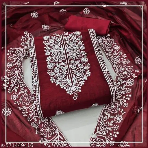 Embroidered Patiala Suit for Women (Red, 5.85 meter (S)