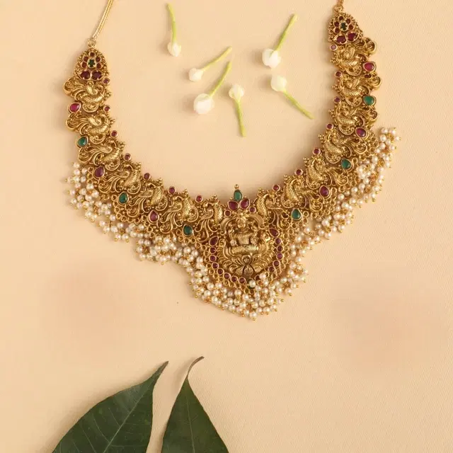 Zircon Gold-plated Necklace Set for Women (Red, Free Size)