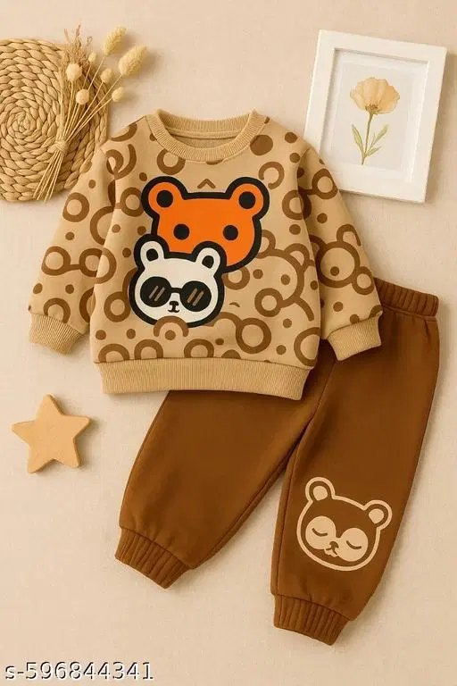 Cotton Blend Sweatshirt and Jogger Set for Boys (Cream, 3-6 Months)