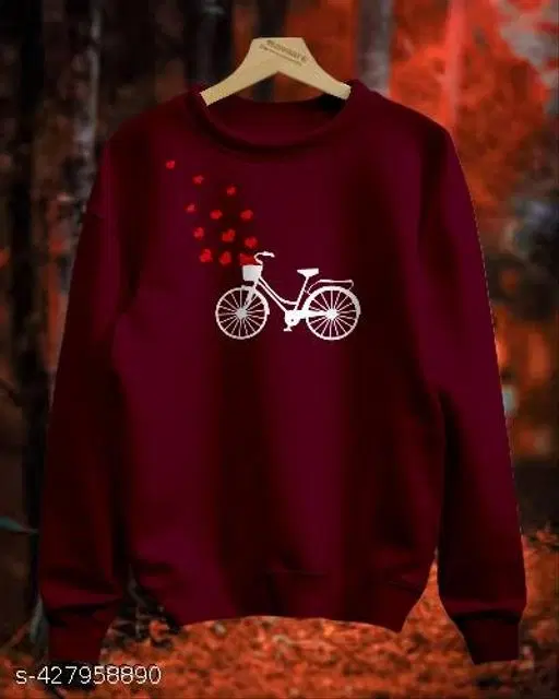 Cotton Printed Sweatshirt for Women (Maroon, XS)