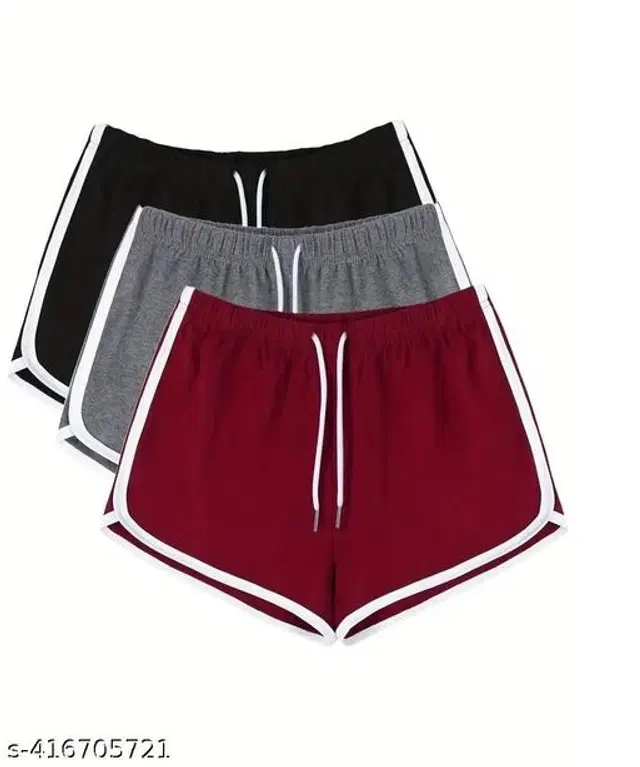 Cotton Blend Shorts for Women, Pack of 3 (Multicolor, 26)