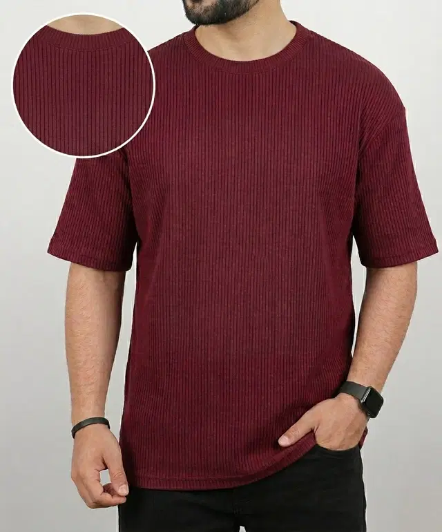 Polyester Round Neck T-shirt for Men, Maroon (M)