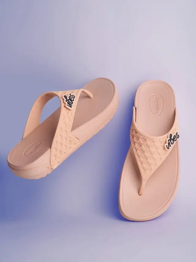 action Casual Slippers for Women (Beige, 5)