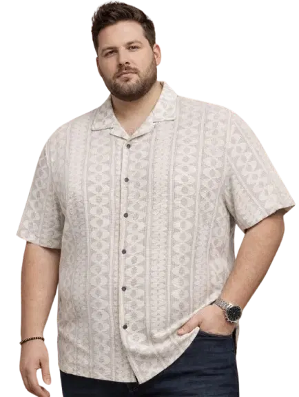 Cotton Blend Printed Shirt for Men, Off White (3XL)