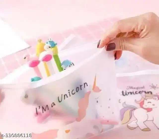 Unicorn Transparent Pouch, Transparent, Pack of 4