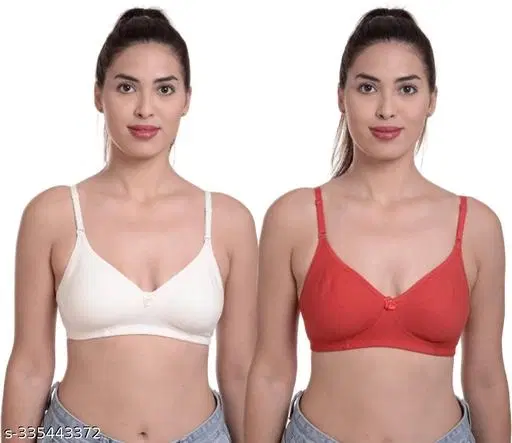 Nylon Bra for Women, White & Red, Pack of 2 (34B)