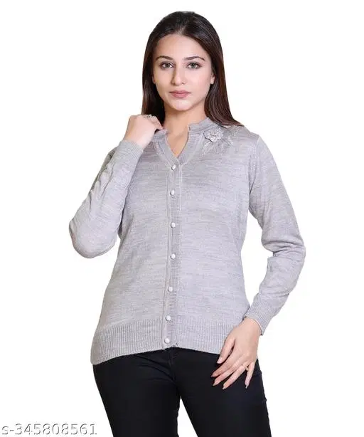 Acrylic Solid Sweater for Women (Grey, L)