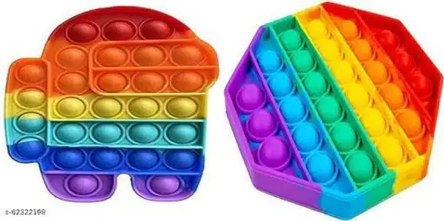 Silicone Pop It Fidget Stress Relief Toy, Multicolor, Pack of 2