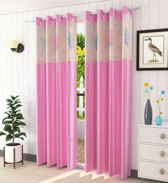 Homefab Polyester Curtains, Pink, 5 Feet, HF-206