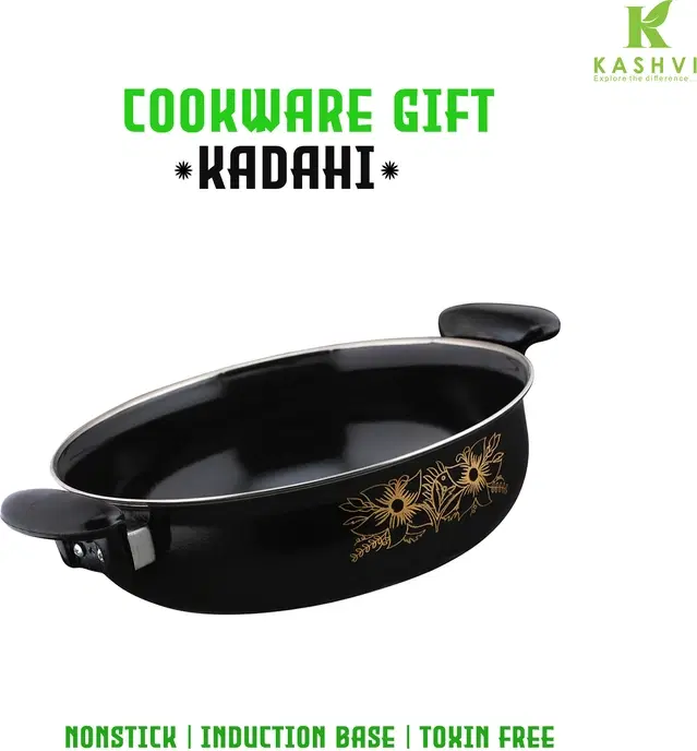 Cast Iron Kadai, Black, 28 cm