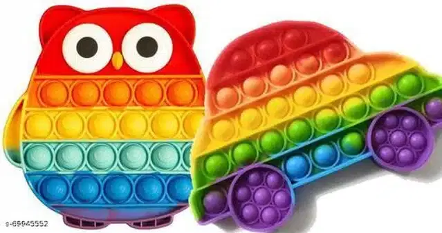 Silicone Pop It Fidget Stress Relief Toy, Multicolor, Pack of 2