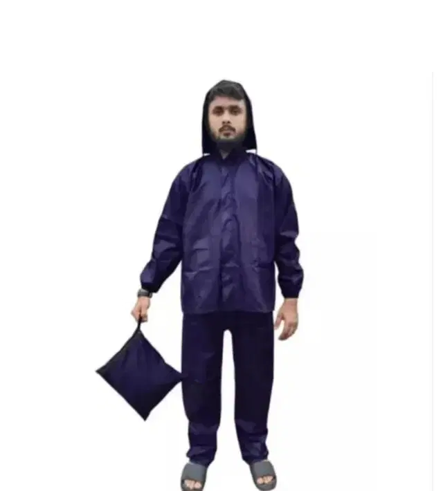 Polyester Full Sleeves Rainsuit Set for Men, Navy Blue, M