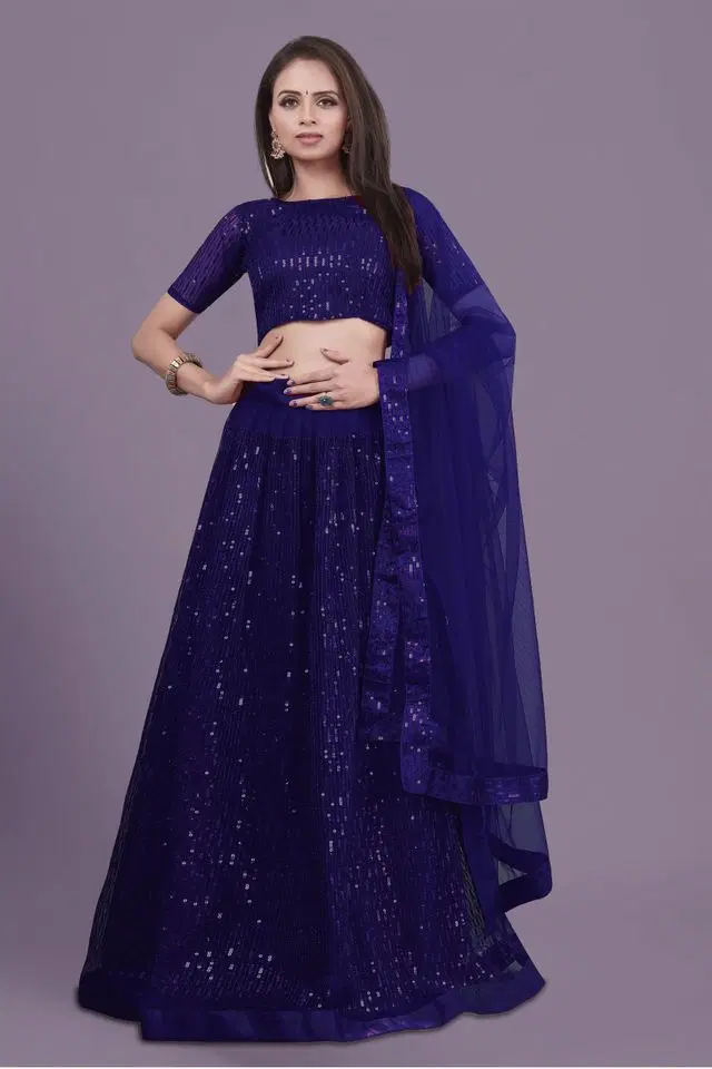 Purimaa Net Semi Stitched Lehenga Choli With Dupatta (Navy Blue)