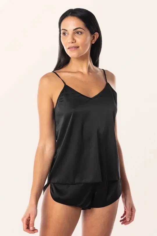 Satin Solid Babydoll for Women (Black, L)