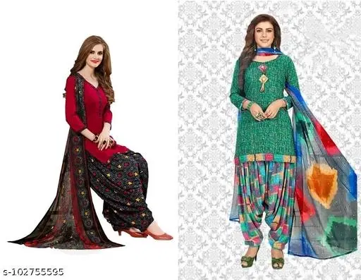 Crepe Dress Material Suit Salwar for Women, Pack of 2 (Black, Free Size)