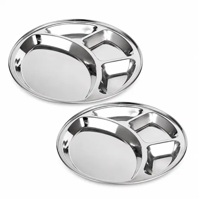 SimpleHome Steel 4 Partition Round Plate Combo Set of 2