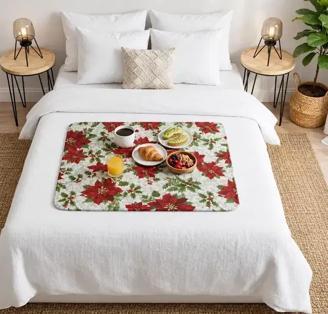 Waterproof Bed Server/Food Mat Red/Green Leaf
